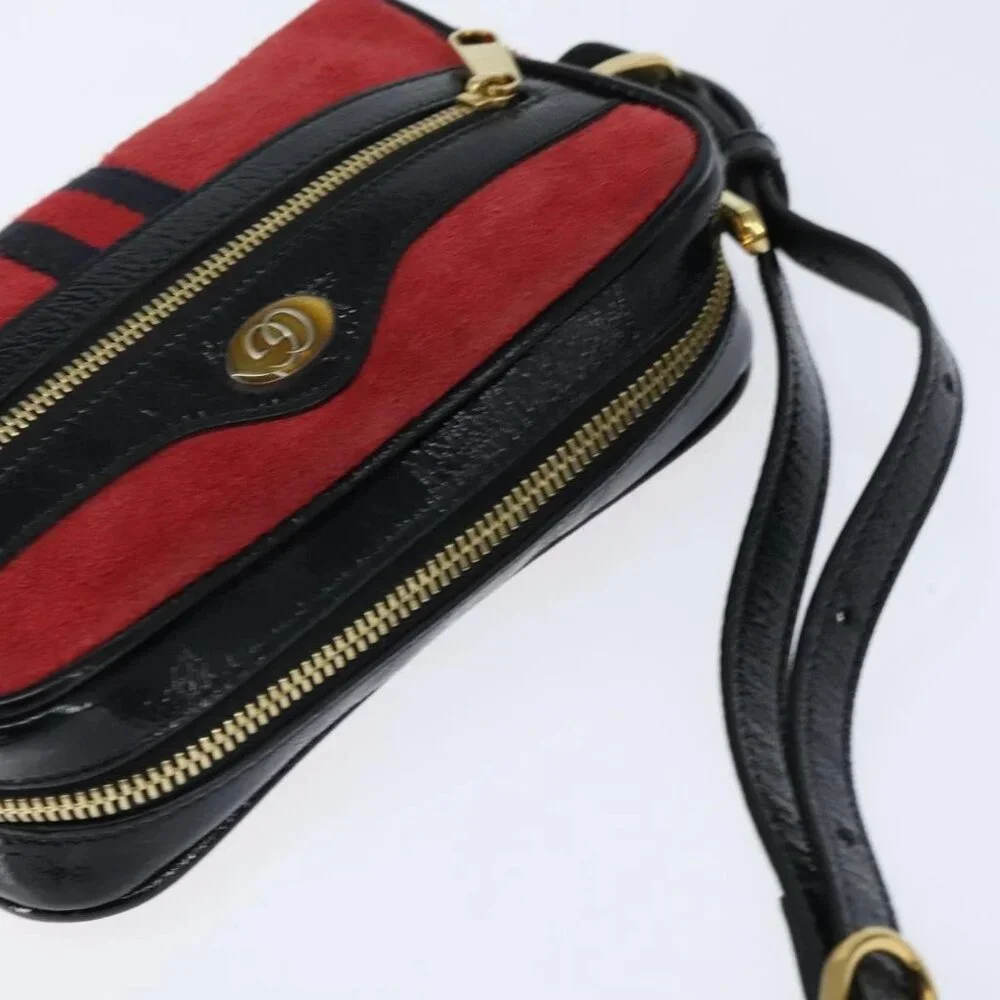 GUCCI Sherry Line Shoulder Bag Suede Patent Red Gold black 527350 Auth bs30609 - Picture 7 of 16